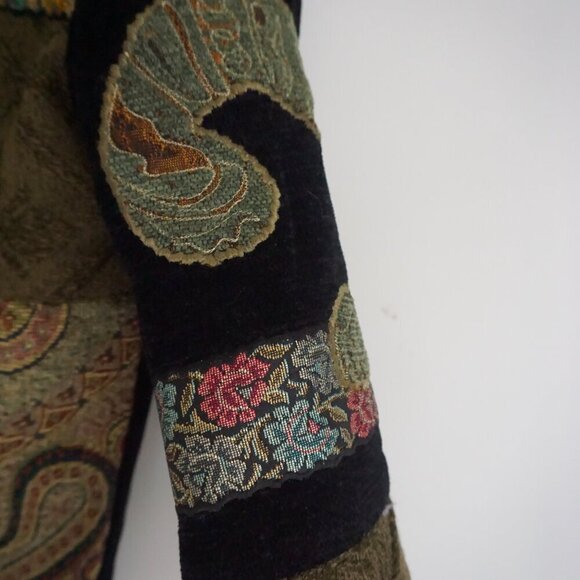 Vintage '90S Allure Petite Black Green Patchwork Paisley Tapestry Jacket PXS - Picture 11 of 16